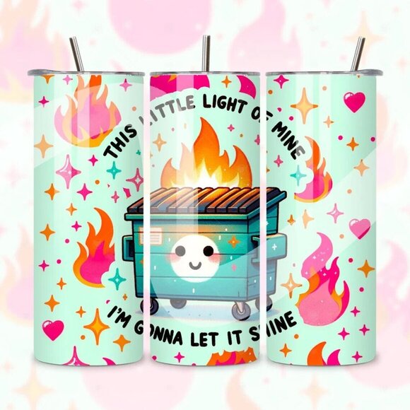 Funny Dumpster Fire Sarcastic Tumble Humor Gift  20oz Skinny Tumblr Insulated - Picture 2 of 3